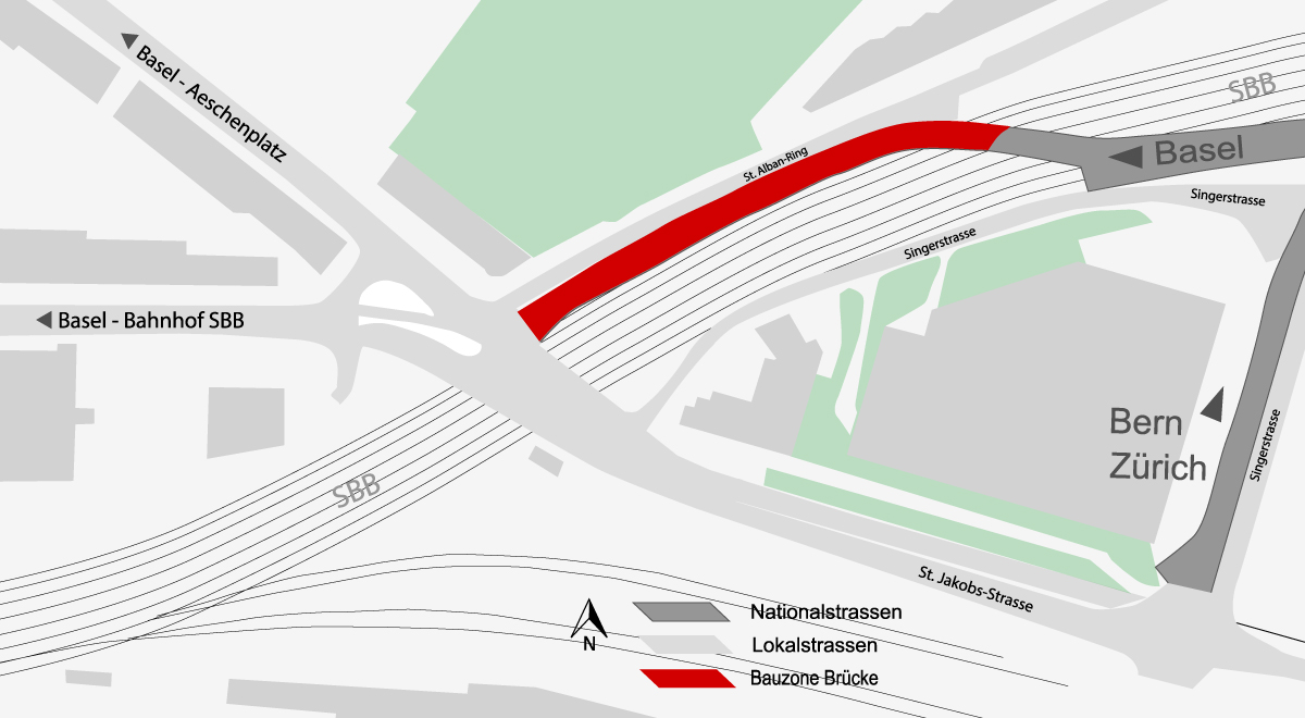 Brücke St. Albanring Basel - Erhaltungsprojekt A2 Osttangente Basel - Osttangente Basel - ASTRA - ASTRA Schweiz - EP Osttangente Basel - A2 Basel - Stau Basel - Staumeldungen Basel - Staumelder A2 - Verkehr Basel - Verkehrsmeldungen Basel - Verkehrslage Basel - Strassenzustand Basel - Autobahn Basel